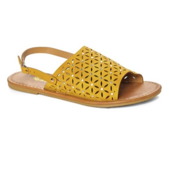 Women's 7 Mustard Yellow Floral Perforation Sandal - Picture 2 of 2